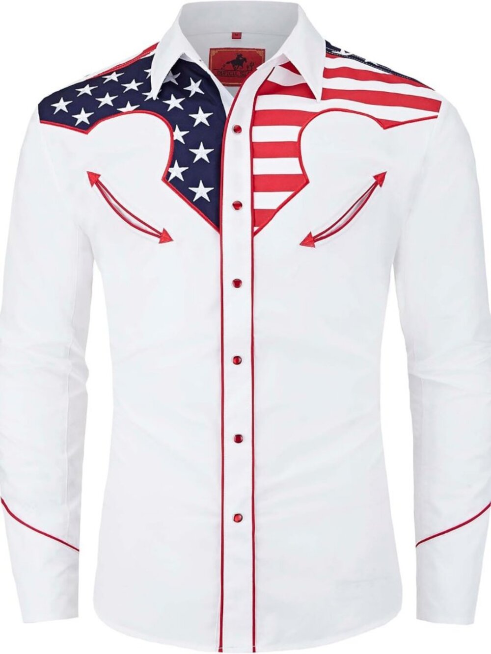 Patriotic American Flag Embroidered Snap Button Down Shirt - Men's Western Style